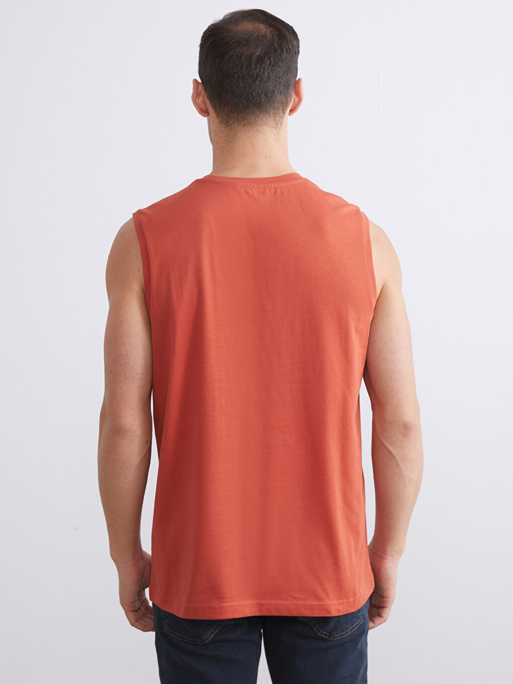 Turuncu Bisiklet Yaka Baskılı Erkek Kolsuz Tişört-3