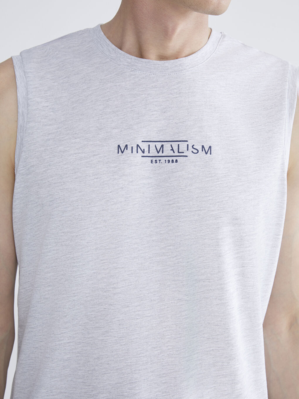 Bej Bisiklet Yaka Baskılı Penye Erkek Kolsuz Tişört-2