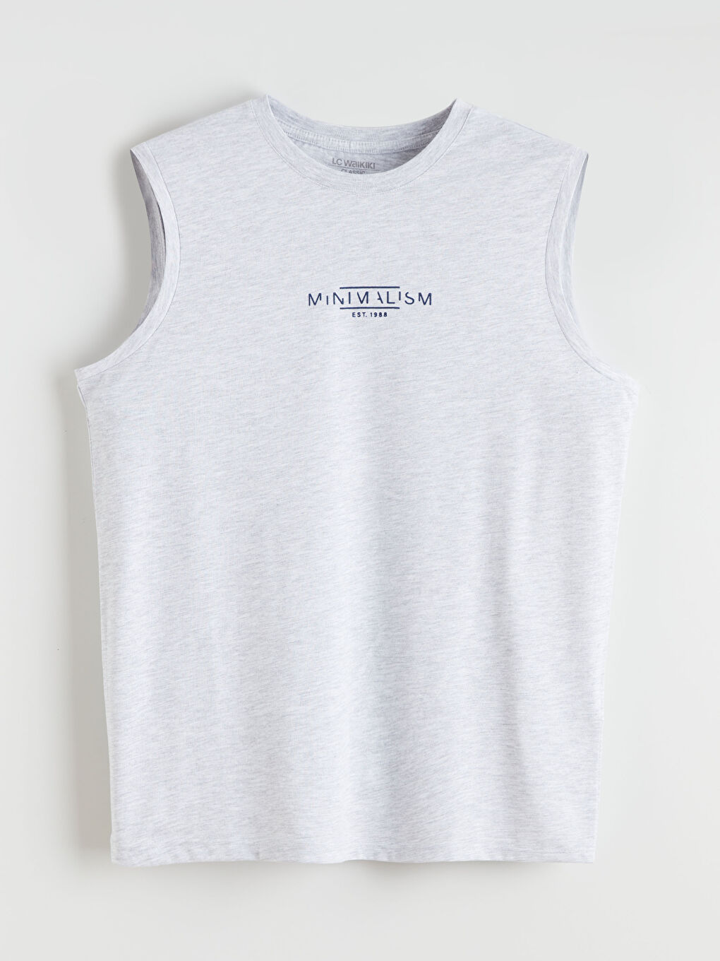 Bej Bisiklet Yaka Baskılı Penye Erkek Kolsuz Tişört-4