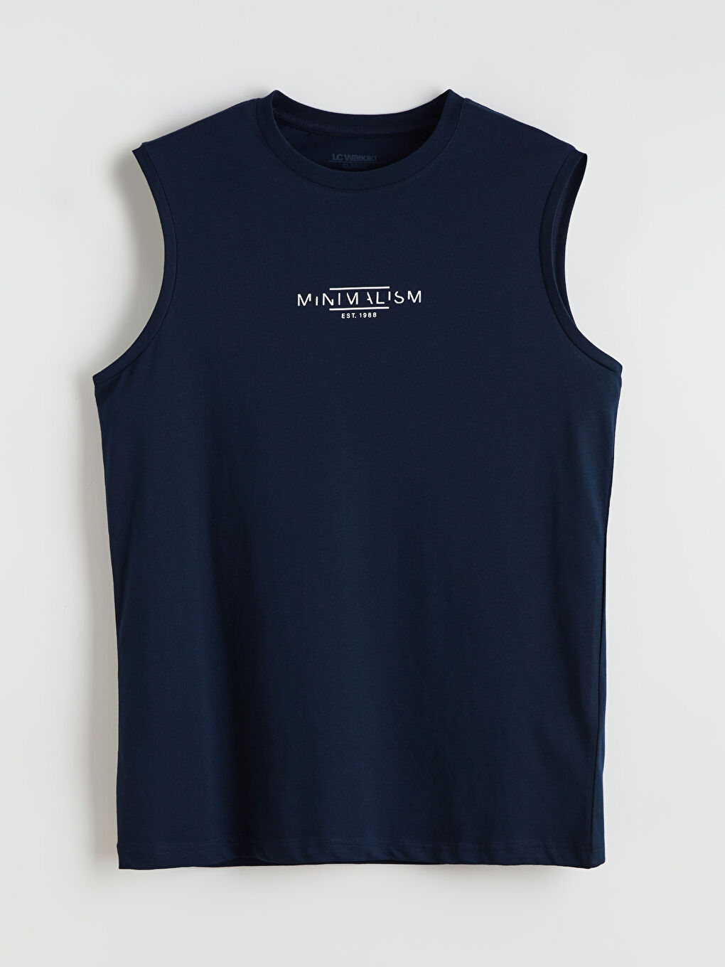 Lacivert Bisiklet Yaka Baskılı Penye Erkek Kolsuz Tişört-8