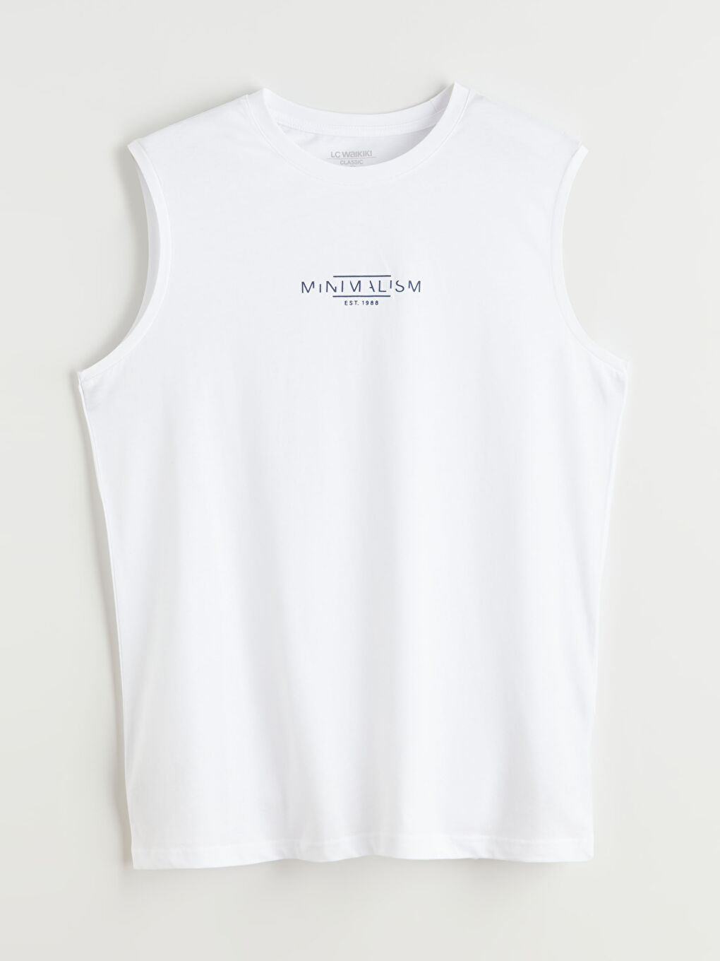 Beyaz Bisiklet Yaka Baskılı Penye Erkek Kolsuz Tişört