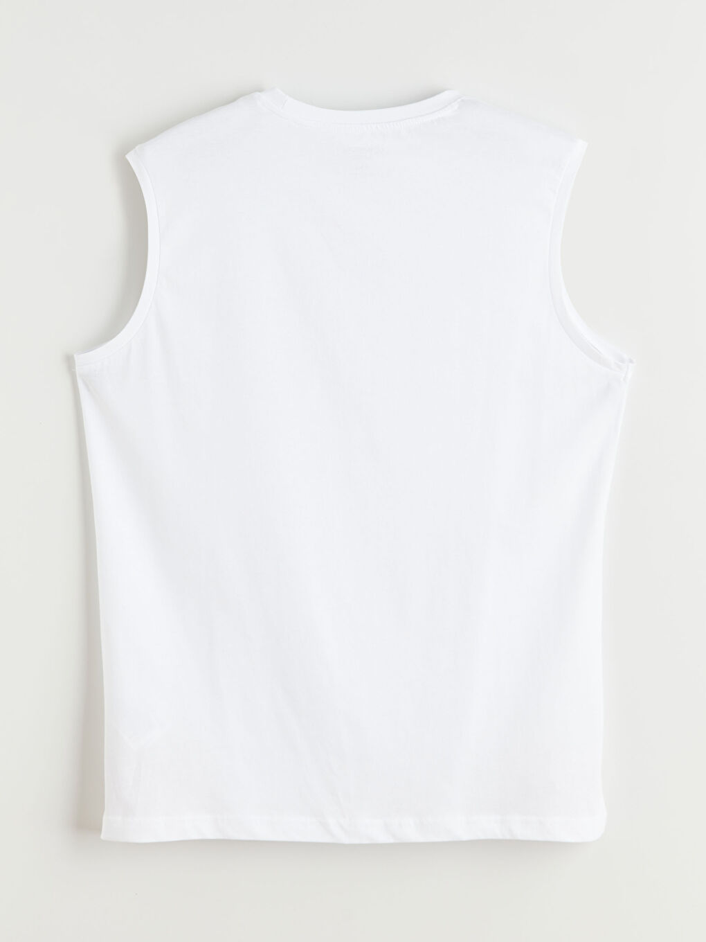 Beyaz Bisiklet Yaka Baskılı Penye Erkek Kolsuz Tişört-1