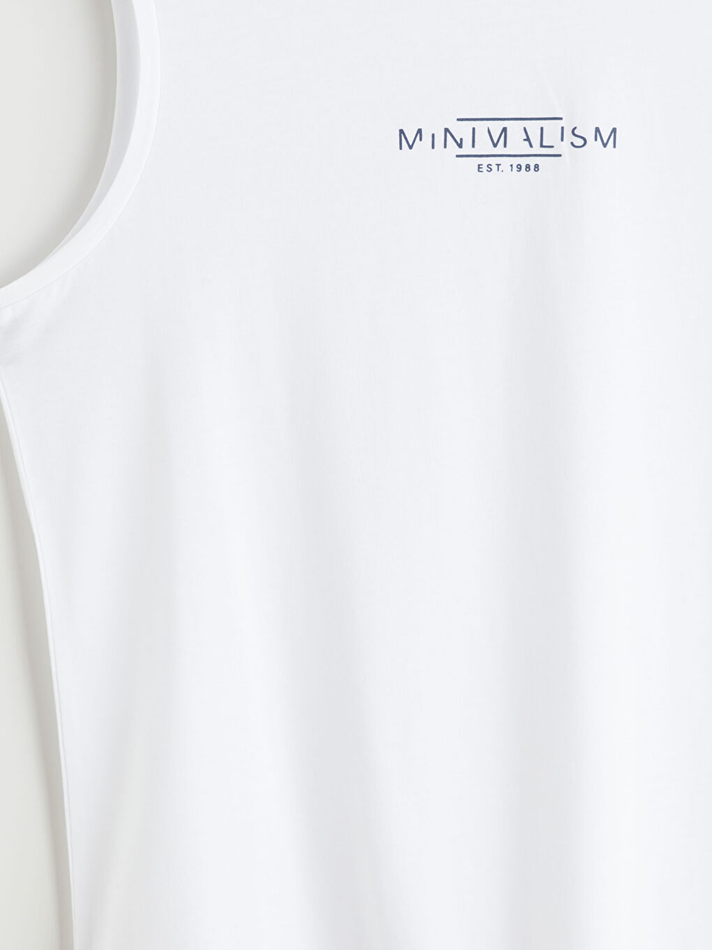 Beyaz Bisiklet Yaka Baskılı Penye Erkek Kolsuz Tişört-2