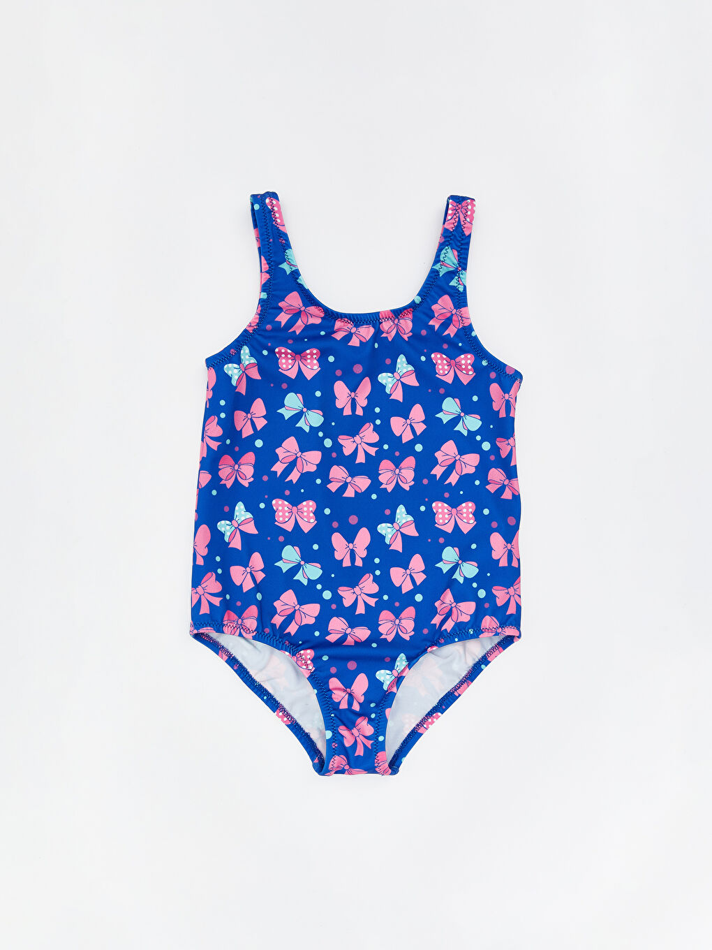 Lacivert Fiyonk Baskılı Kız Çocuk Mayo