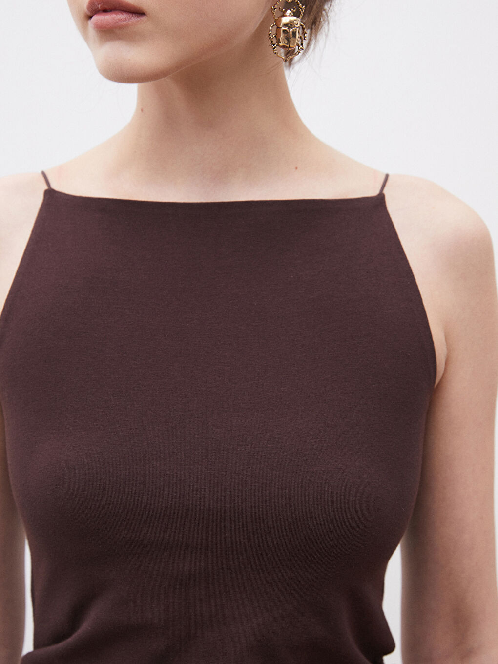 Kahverengi Halter Yaka Kadın Atlet-2