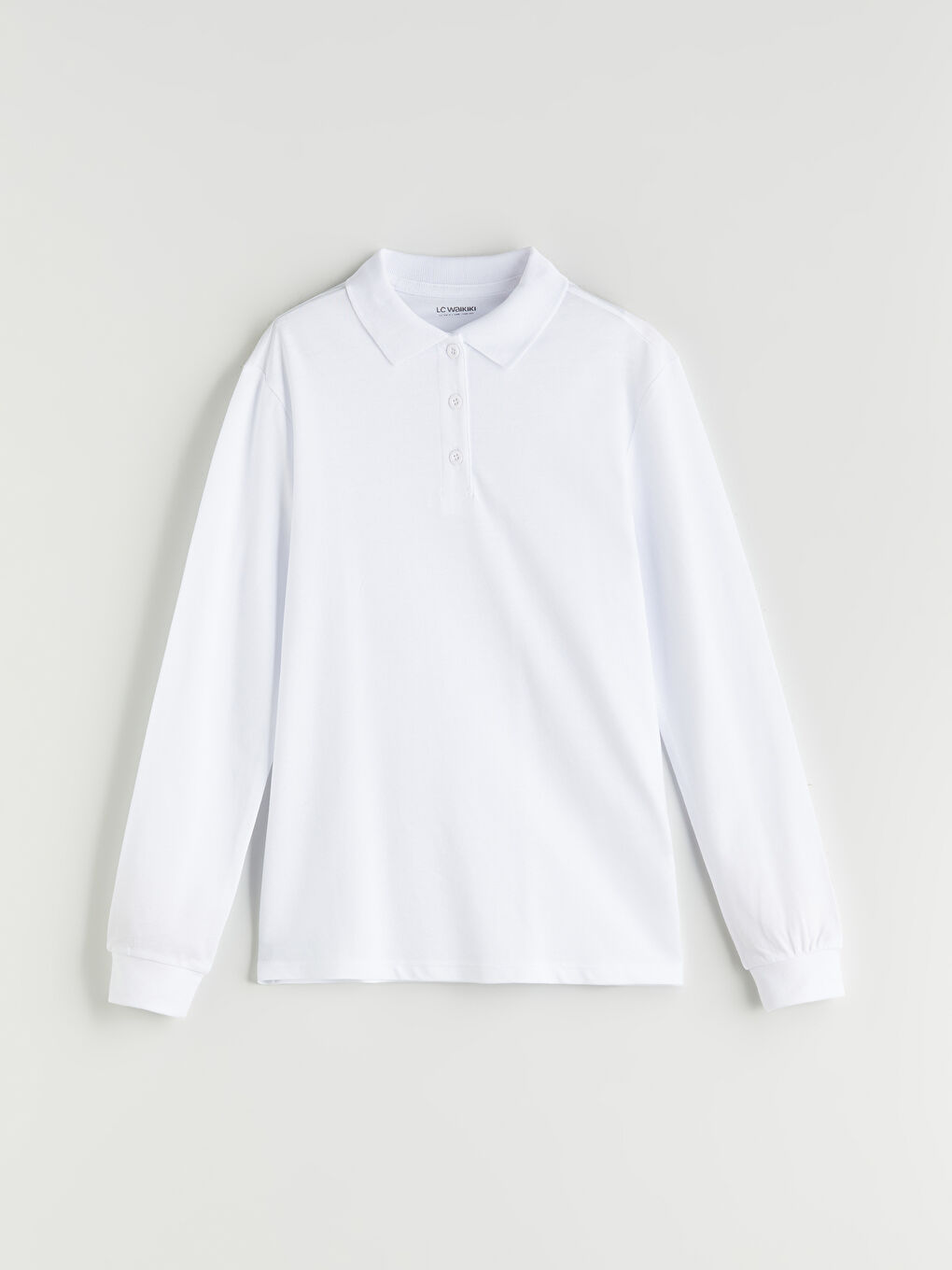 Beyaz Polo Yaka Uzun Kollu Kız Çocuk Tişört