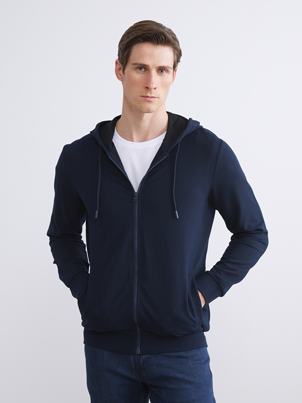 Hooded Long Sleeve Men's Zip-up Sweatshirt
