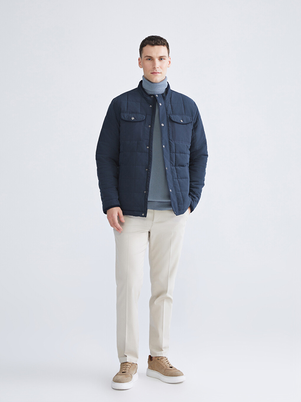 Regular Fit Funnel Neck Suede Men's Puffer Coat-1