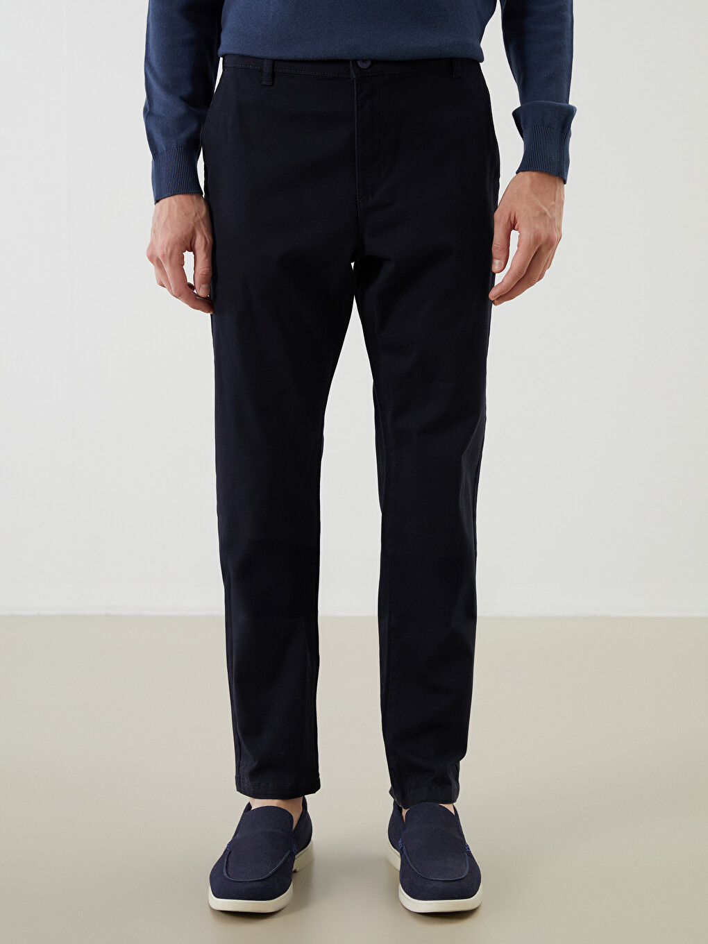 Lacivert Dar Kalıp Erkek Chino Pantolon-1