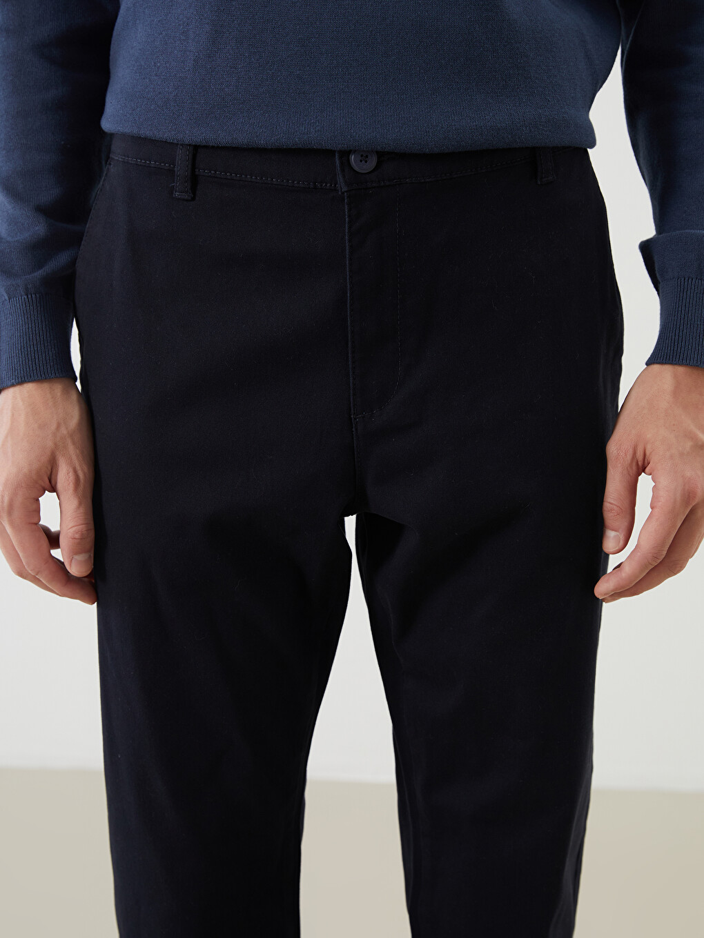 Lacivert Dar Kalıp Erkek Chino Pantolon-2