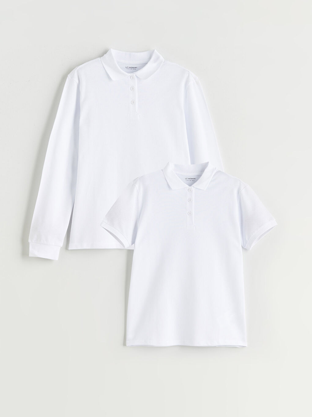 Beyaz Polo Yaka Basic Kız Çocuk Tişört 2'li