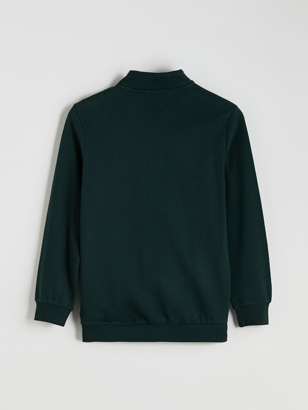 Yeşil Dik Yaka Uzun Kollu Düz Erkek Kalın Sweatshirt-5