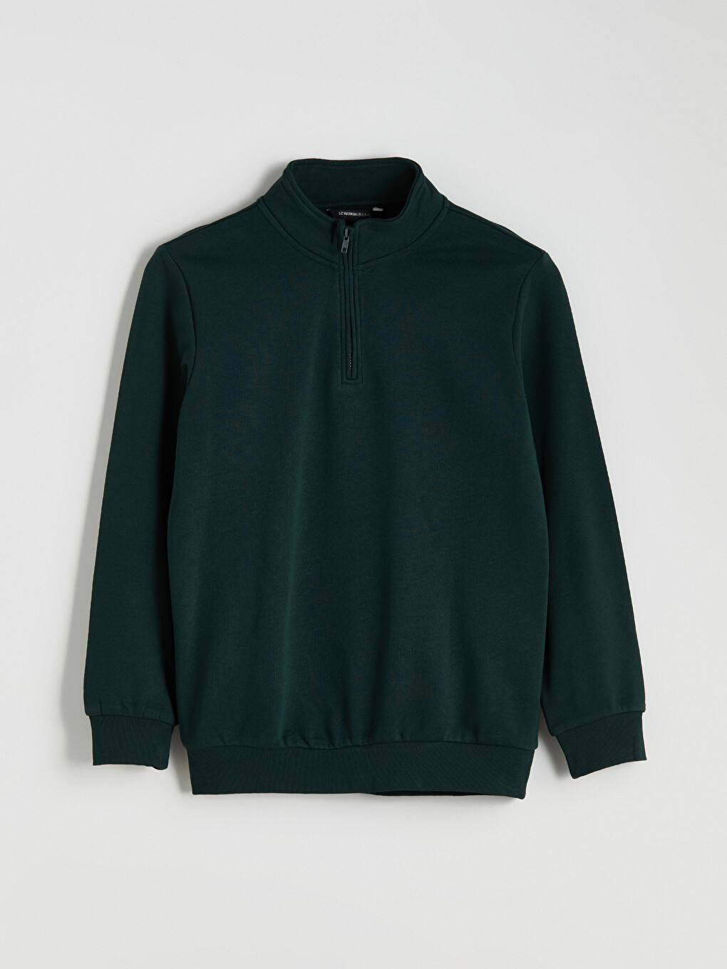Yeşil Dik Yaka Uzun Kollu Düz Erkek Kalın Sweatshirt-4