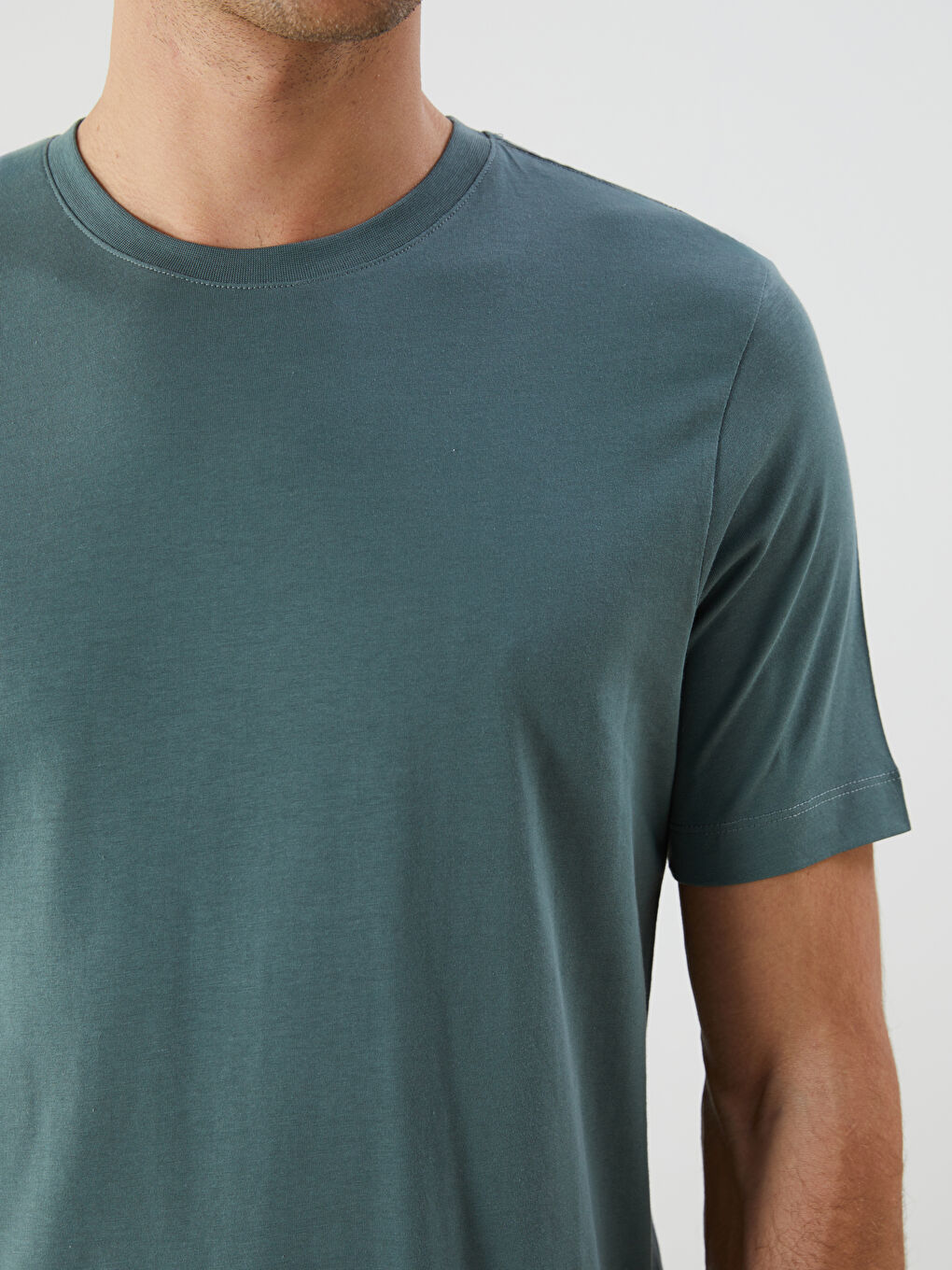 Yeşil Bisiklet Yaka Penye Erkek Tişört-2