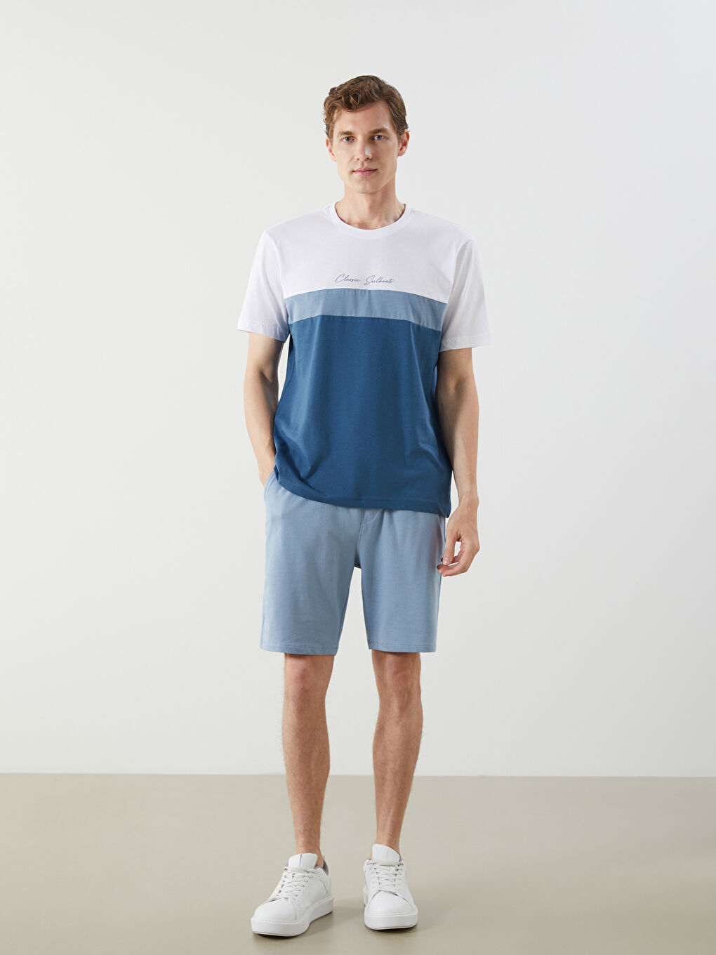 LCWAIKIKI Basic Mavi Slim Fit Örme Erkek Şort