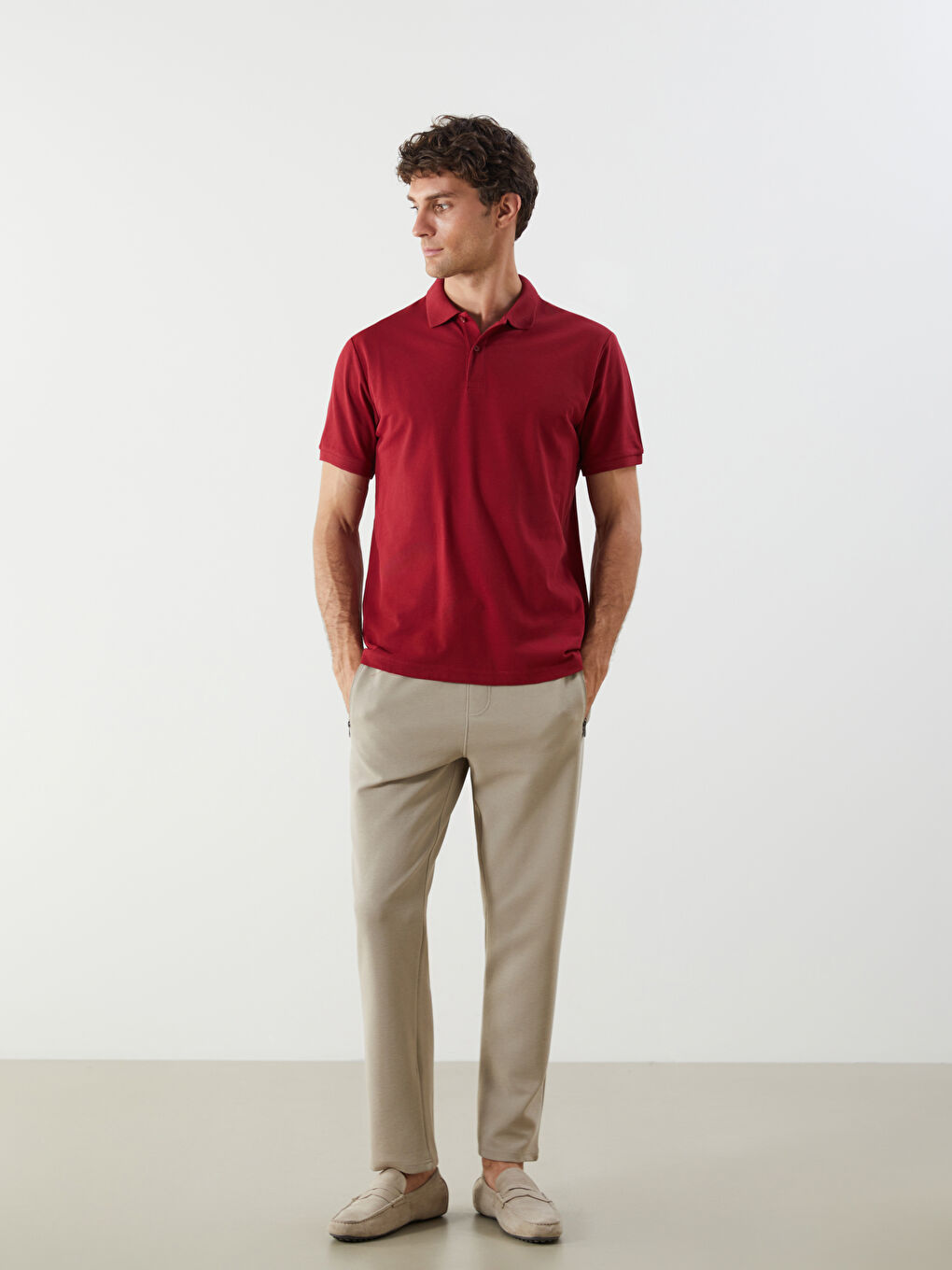 Bordo Polo Yaka Kısa Kollu Pike Erkek Tişört-2