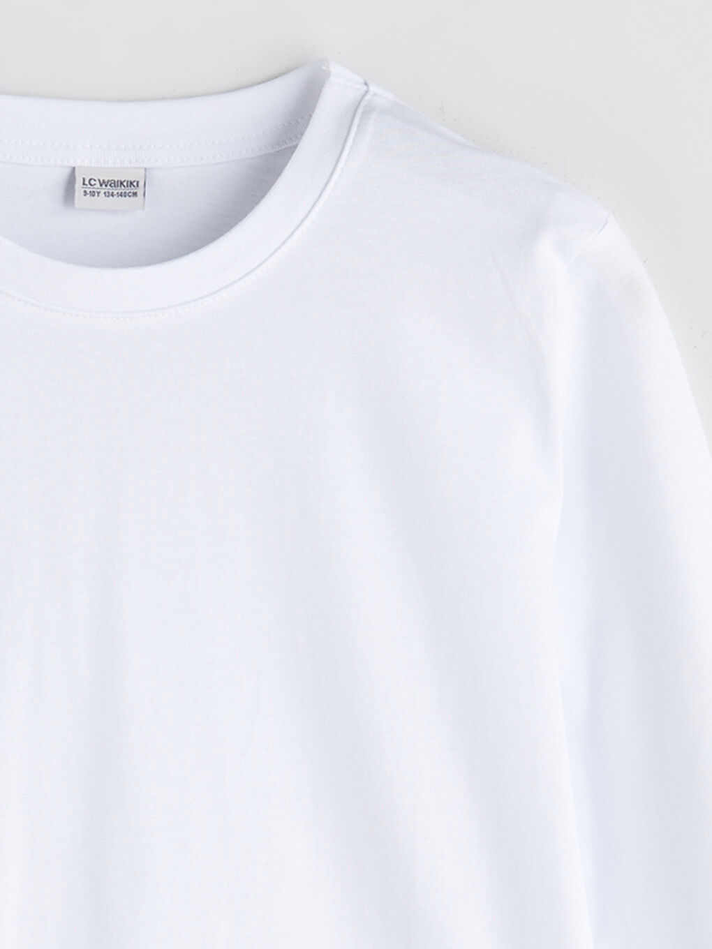 Beyaz Bisiklet Yaka Uzun Kollu Basic Erkek Çocuk Tişört-1