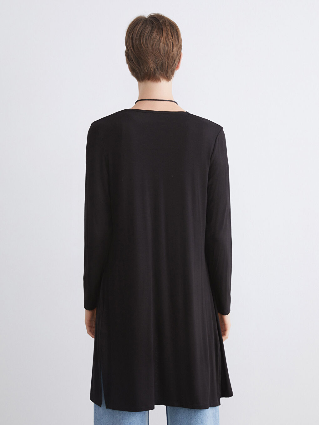 Siyah Şal Yaka Düz Uzun Kollu Kadın Hırka-6