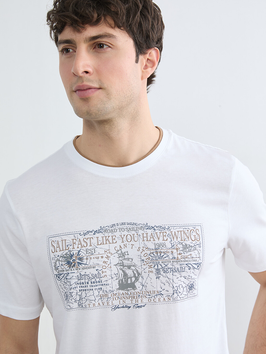 Crew Neck Short Sleeve Printed Combed Cotton Men's T-shirt-1