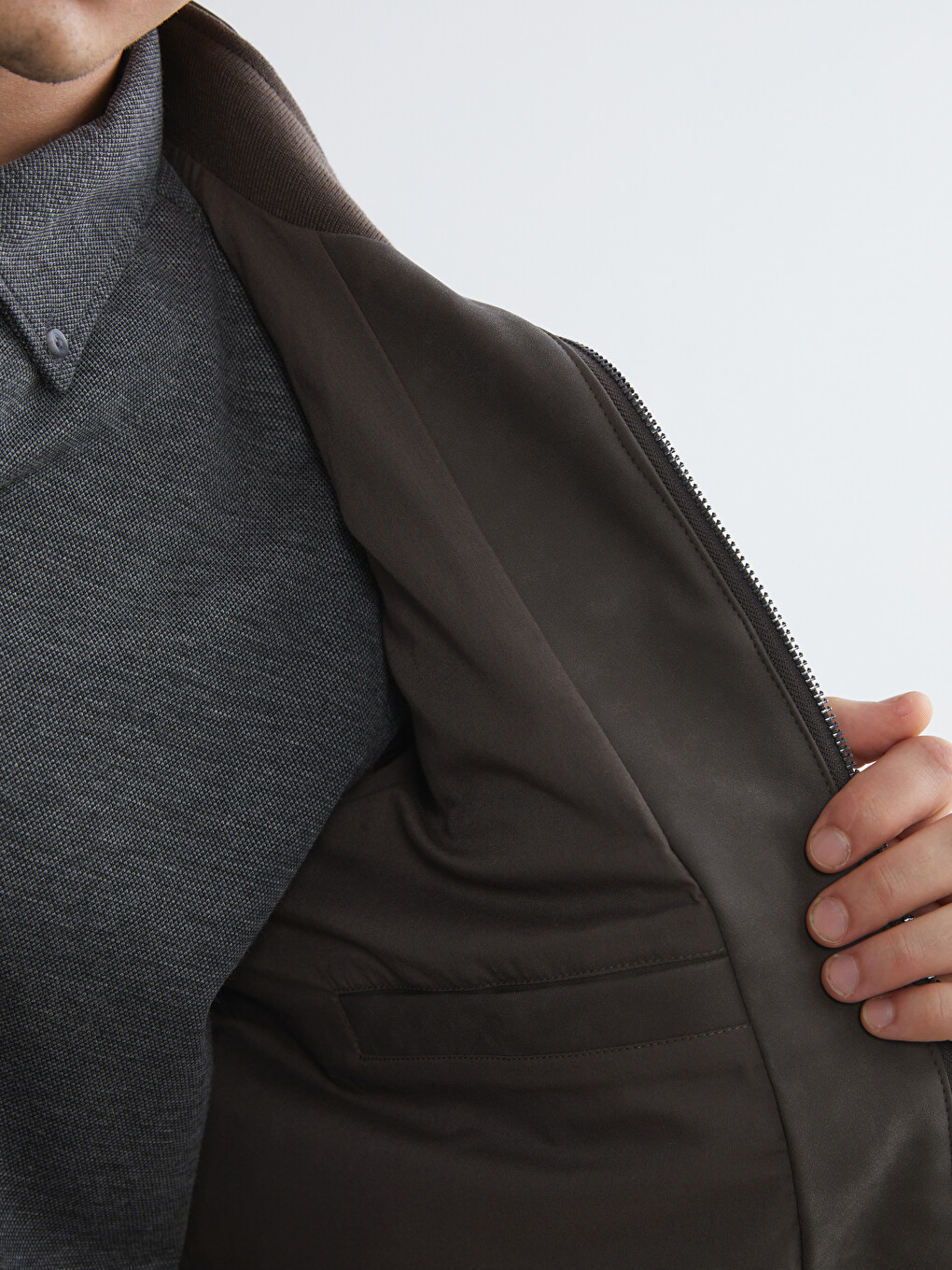 Manteau En Similicuir À Col Chemise Pour Hommes Coupe Standard-3
