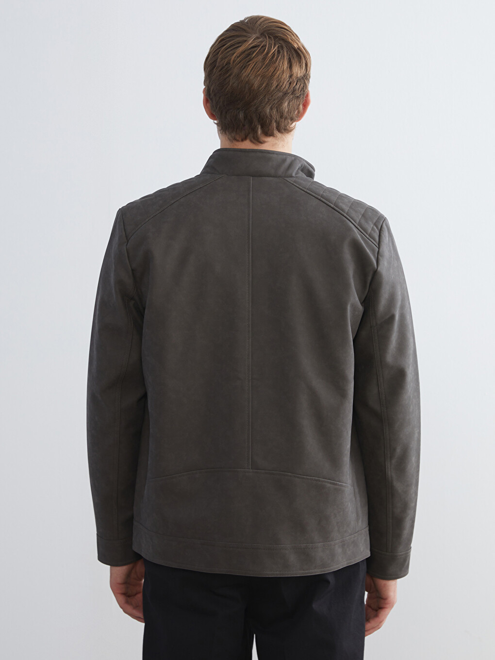 Manteau En Similicuir À Col Chemise Pour Hommes Coupe Standard-4