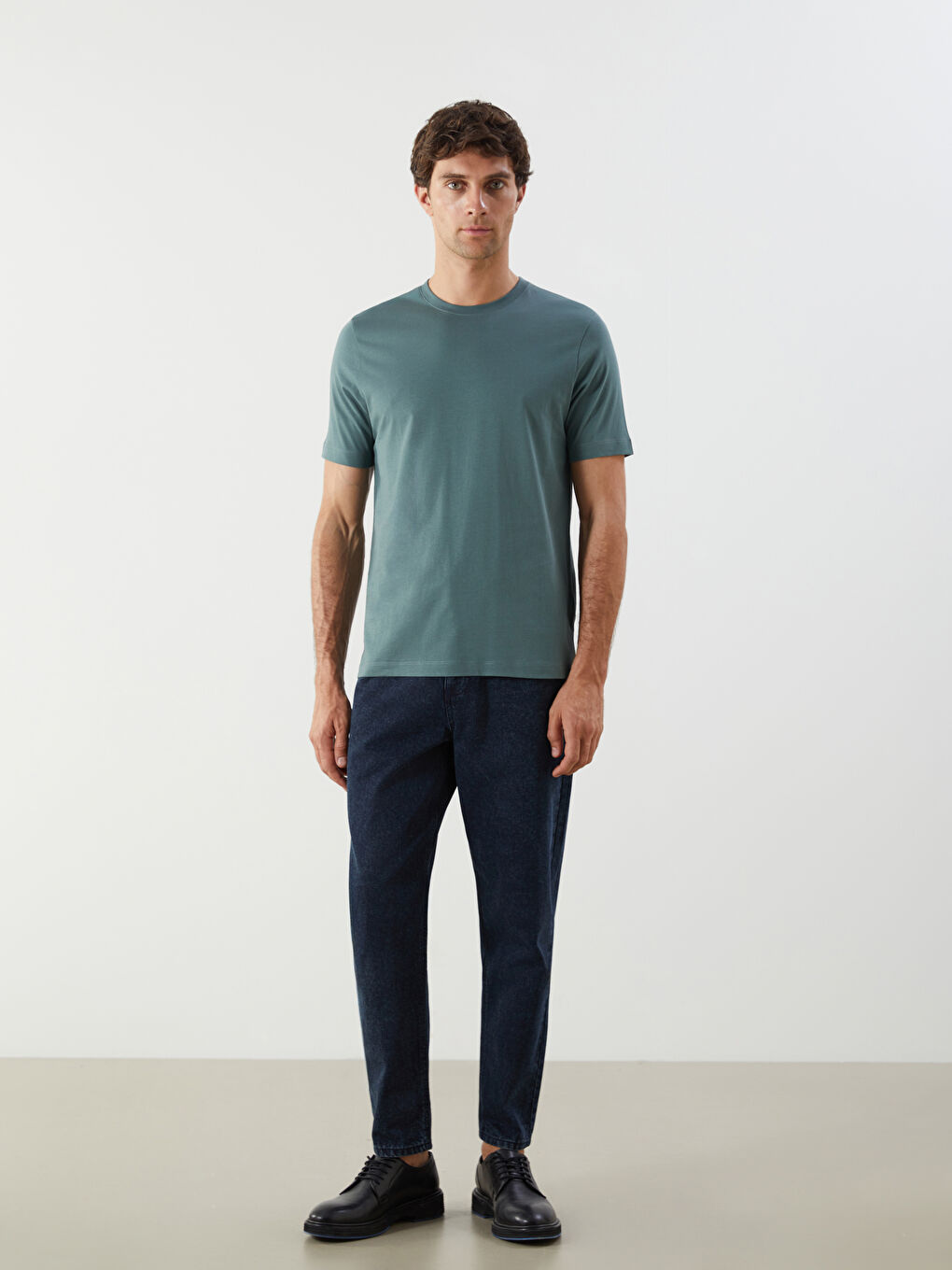 Yeşil Bisiklet Yaka Penye Erkek Tişört-1