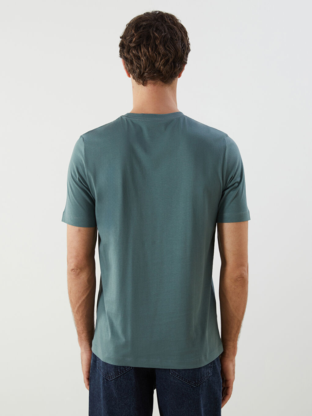 Yeşil Bisiklet Yaka Penye Erkek Tişört-3