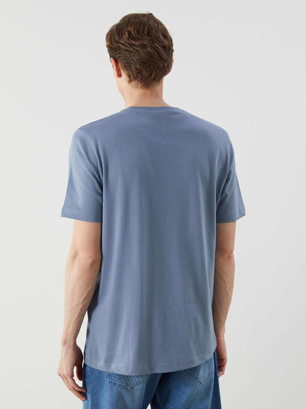 İndigo V Yaka Kısa Kollu Penye Erkek Tişört-6