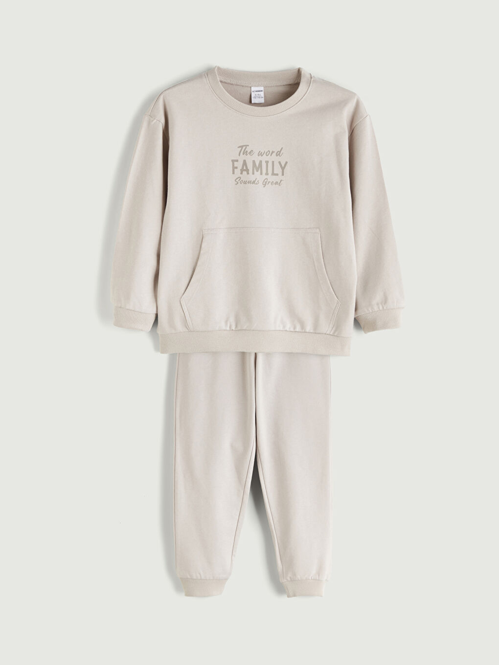 Gri Bisiklet Yaka Uzun Kollu Baskılı Erkek Bebek Sweatshirt ve Eşofman Alt 2'li Takım