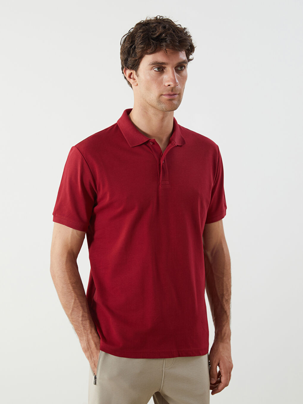 Bordo Polo Yaka Kısa Kollu Pike Erkek Tişört