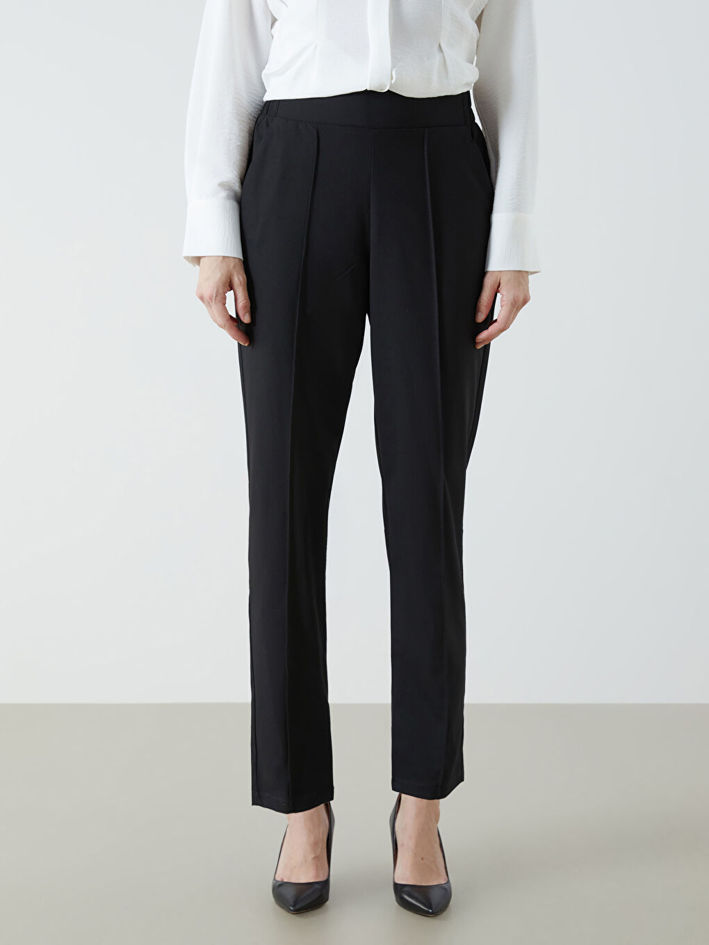 بنطلون سيجارة بخصر مرن للسيدات-2