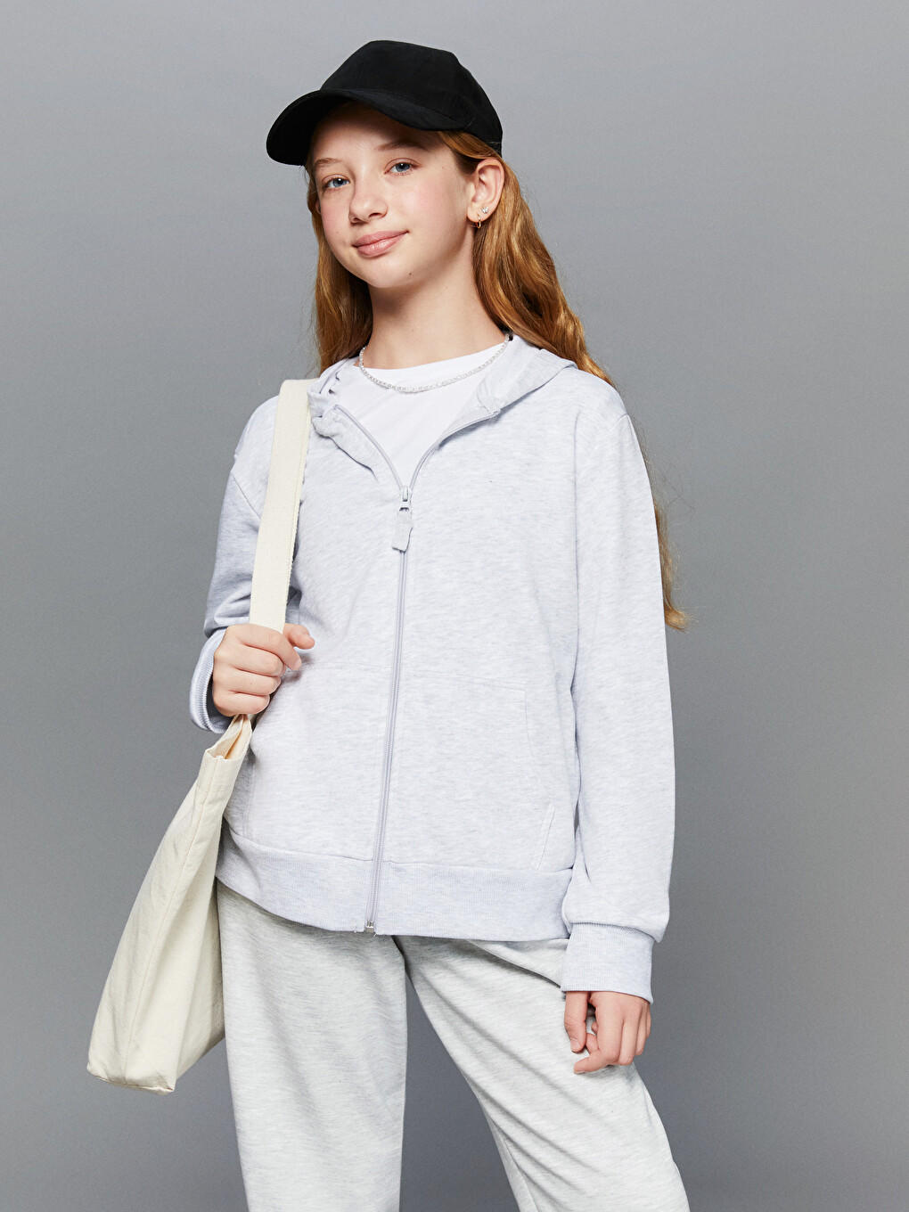 Hooded Basic Long Sleeve Girls' Zippered Sweatshirt
