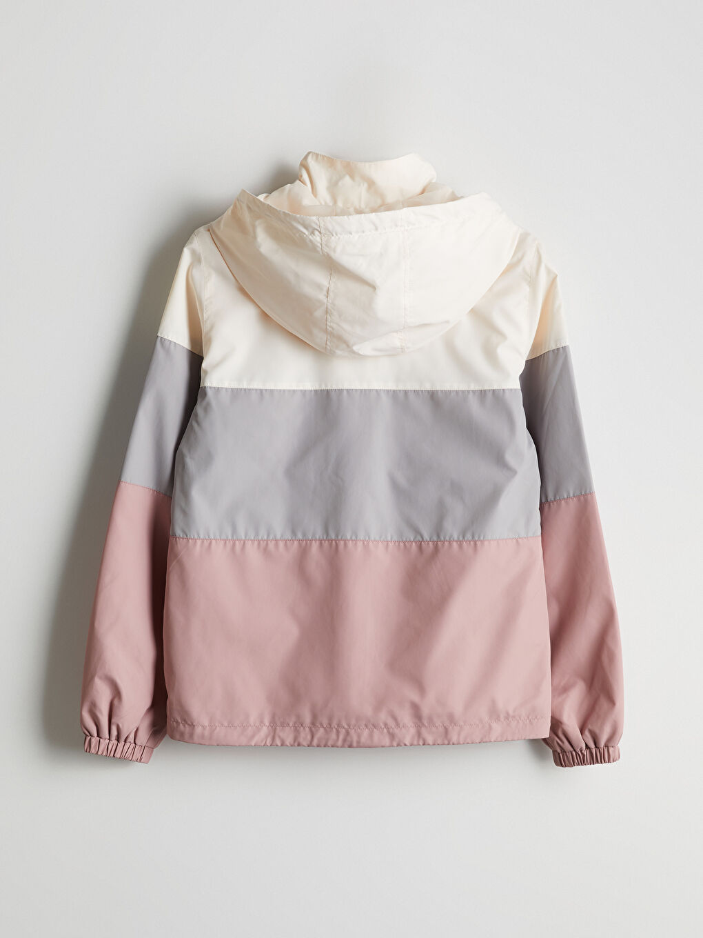 Pembe Kapüşonlu Renk Bloklu Kadın Yağmurluk-7