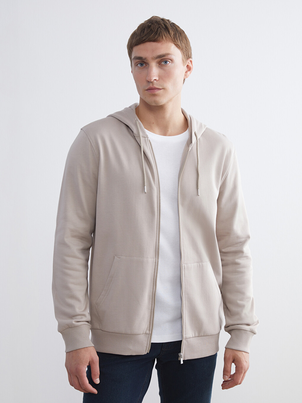 Hooded Long Sleeve Men's Thick Zip-up Sweatshirt