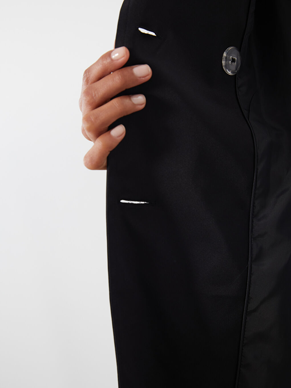 Siyah Ceket Yaka Kadın Trençkot-6