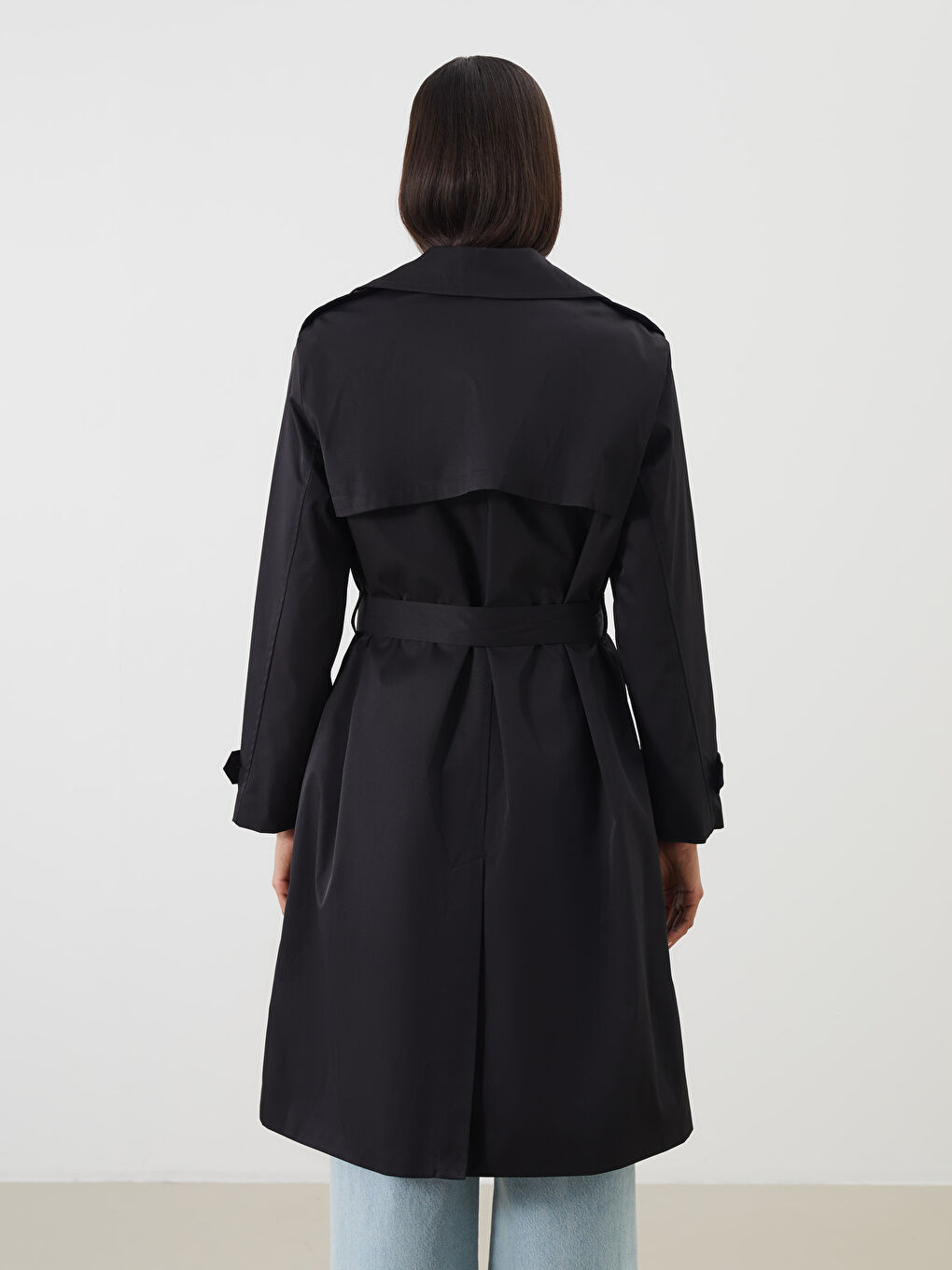 Siyah Ceket Yaka Kadın Trençkot-8