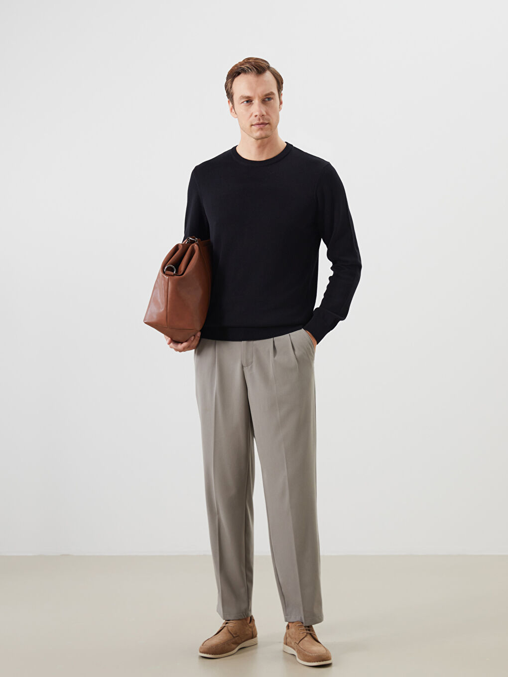 Crew Neck Long Sleeve Men's Tricot Sweater -W42146Z8-CVL