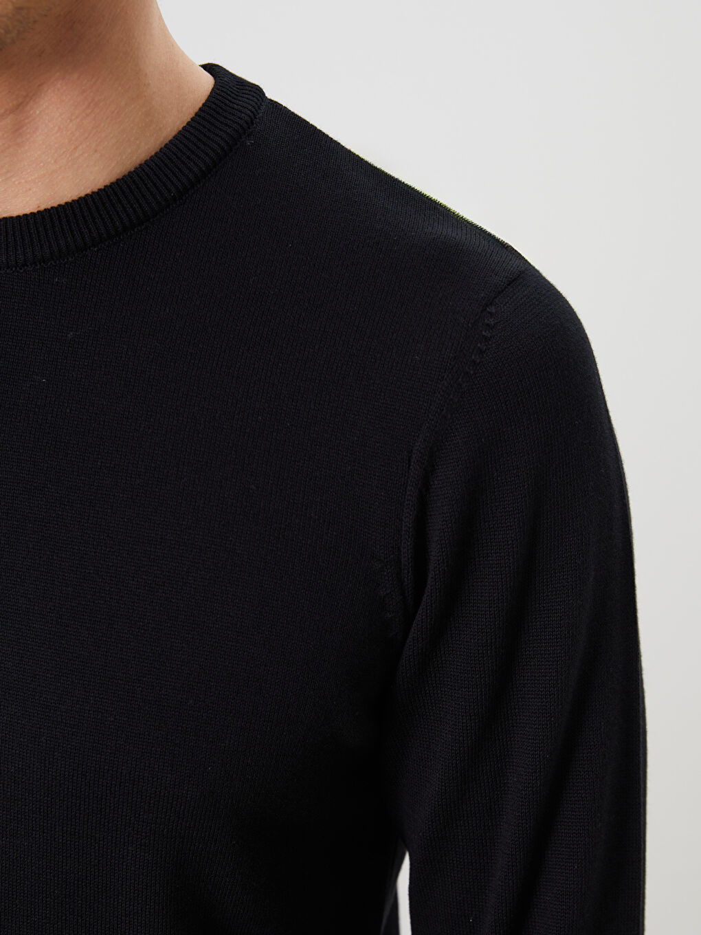 Crew Neck Long Sleeve Men's Tricot Sweater -W42146Z8-CVL
