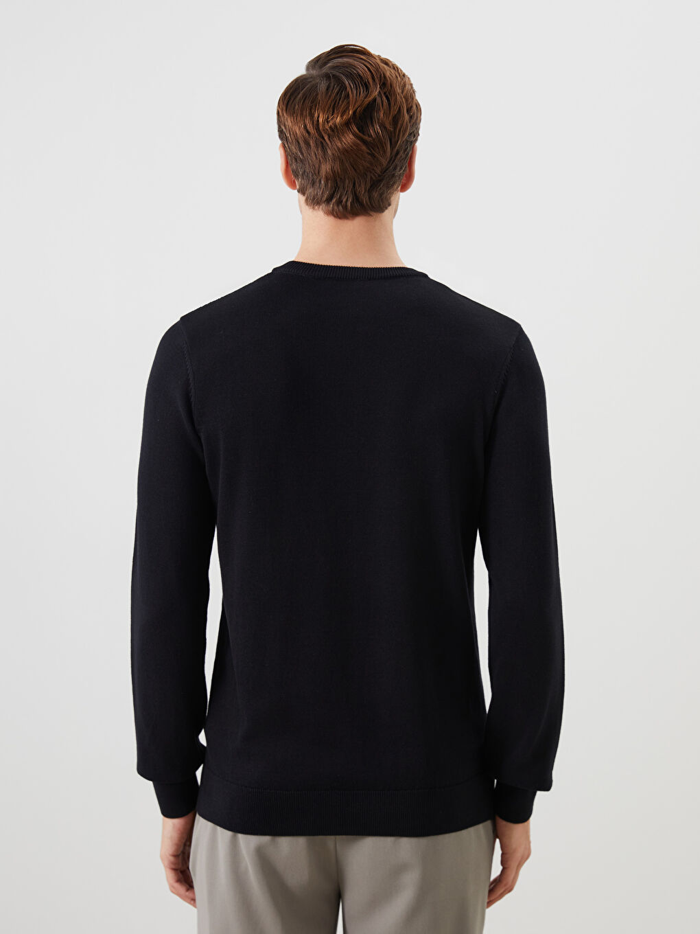 Crew Neck Long Sleeve Men's Tricot Sweater -W42146Z8-CVL