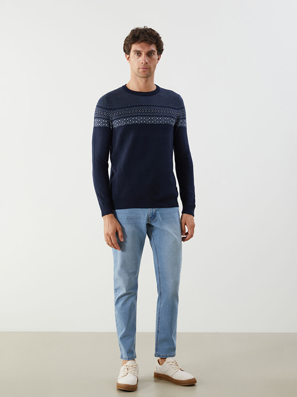 Crew Neck Long Sleeve Men's Tricot Sweater -W42154Z8-RFH