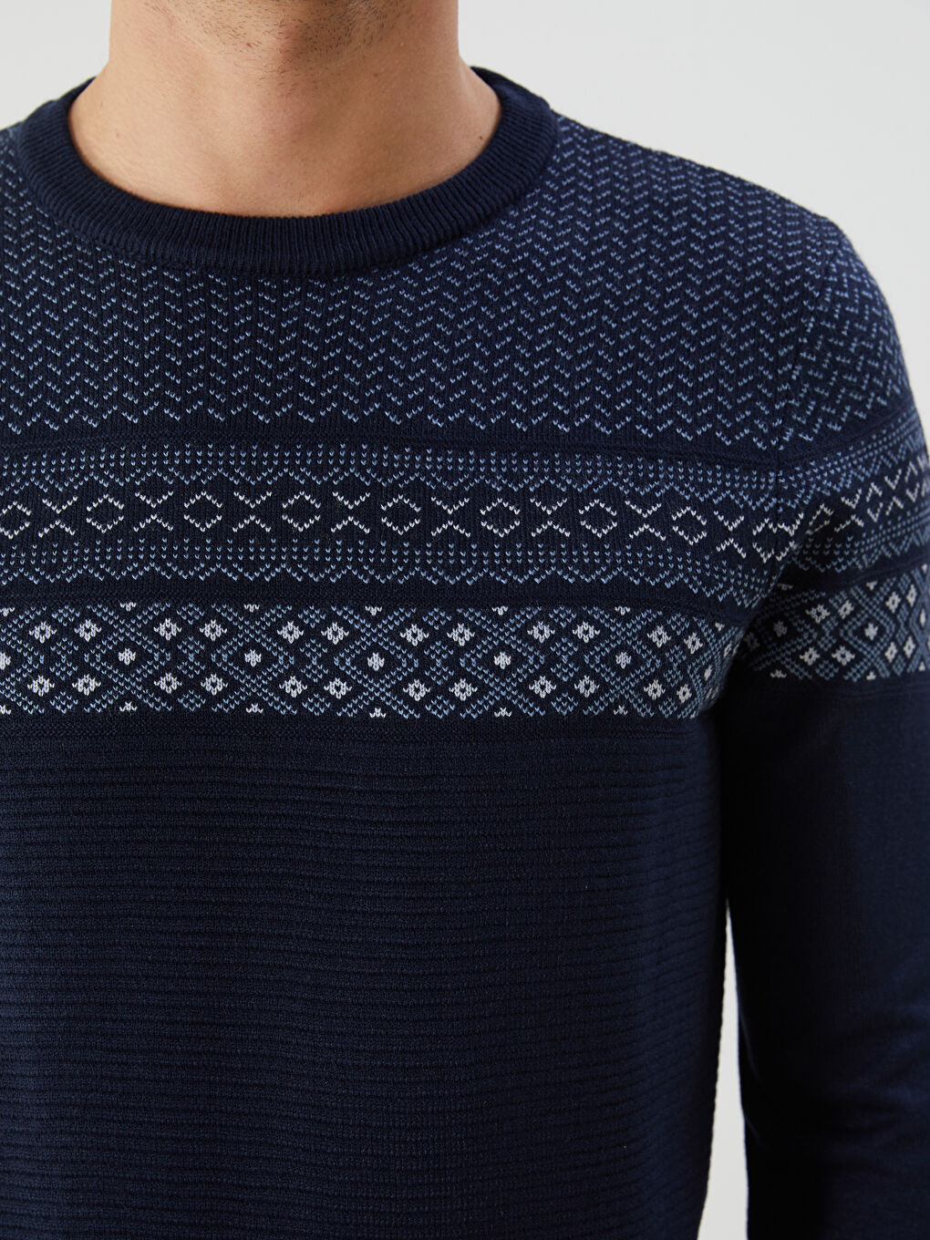 Crew Neck Long Sleeve Men's Tricot Sweater -W42154Z8-RFH