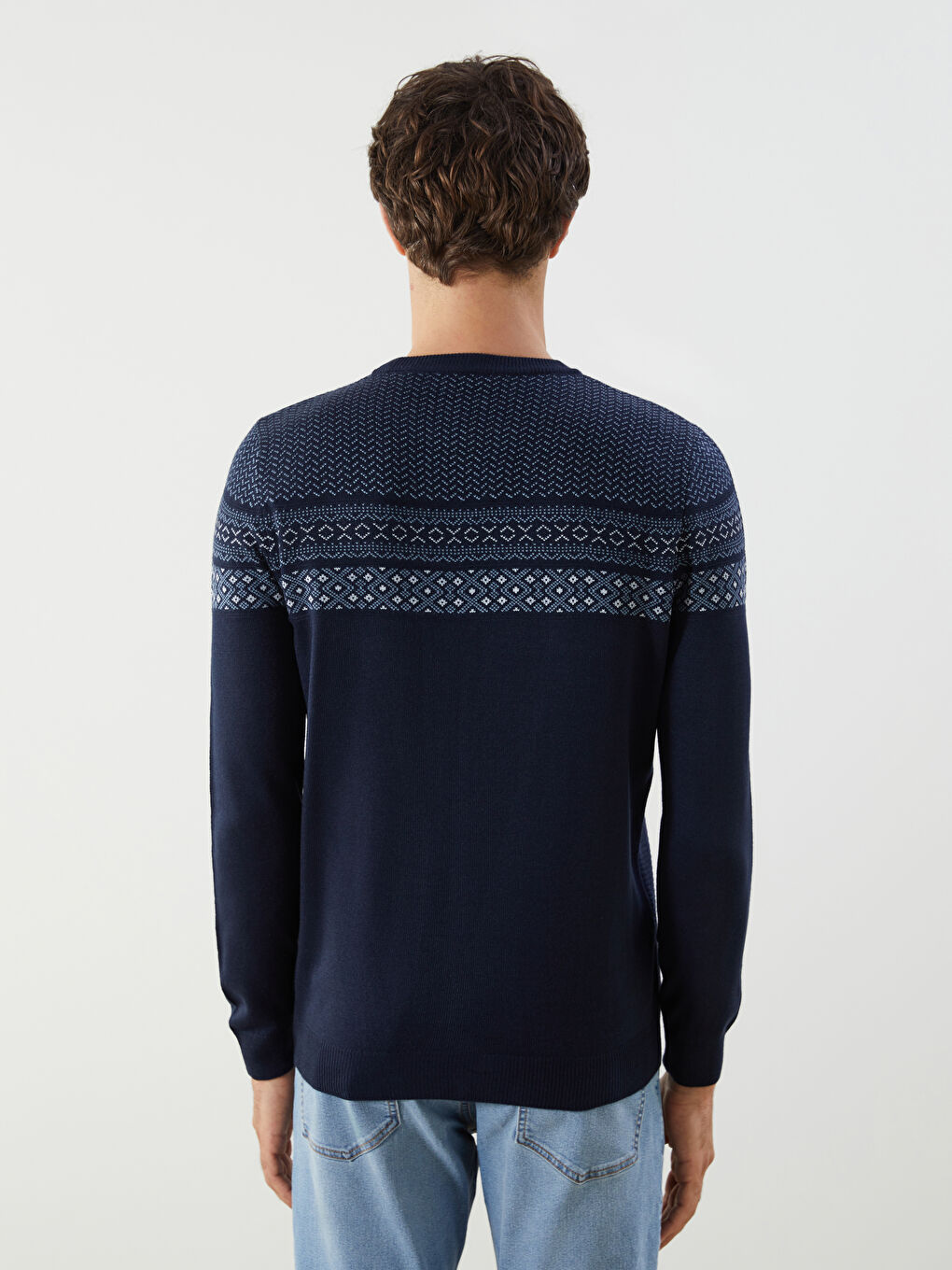 Crew Neck Long Sleeve Men's Tricot Sweater -W42154Z8-RFH