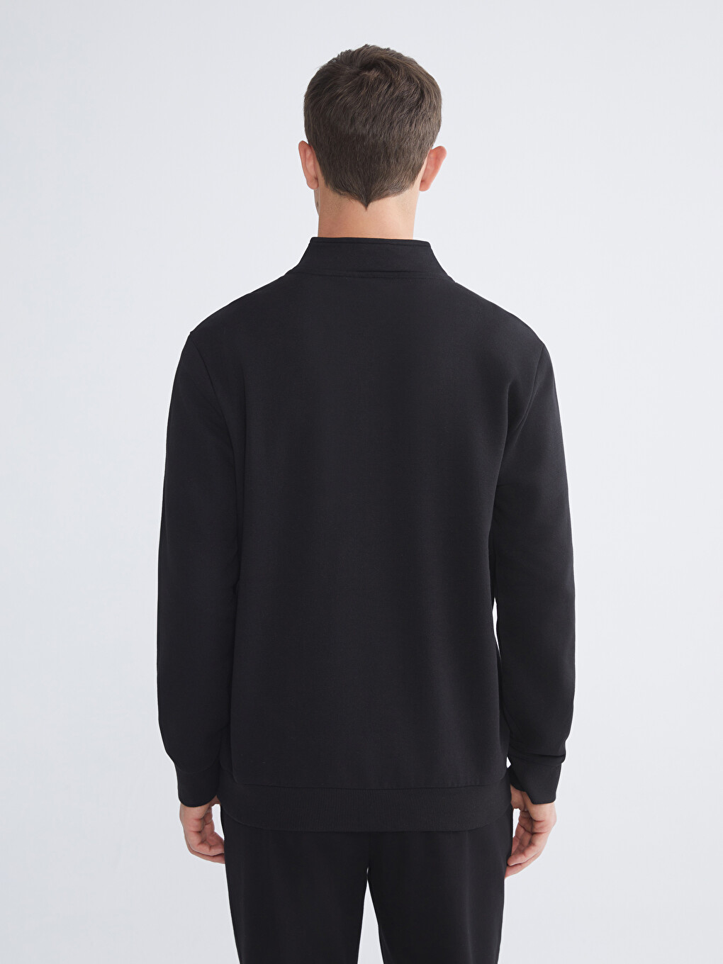 Siyah Dik Yaka Uzun Kollu Erkek Kalın Sweatshirt-6