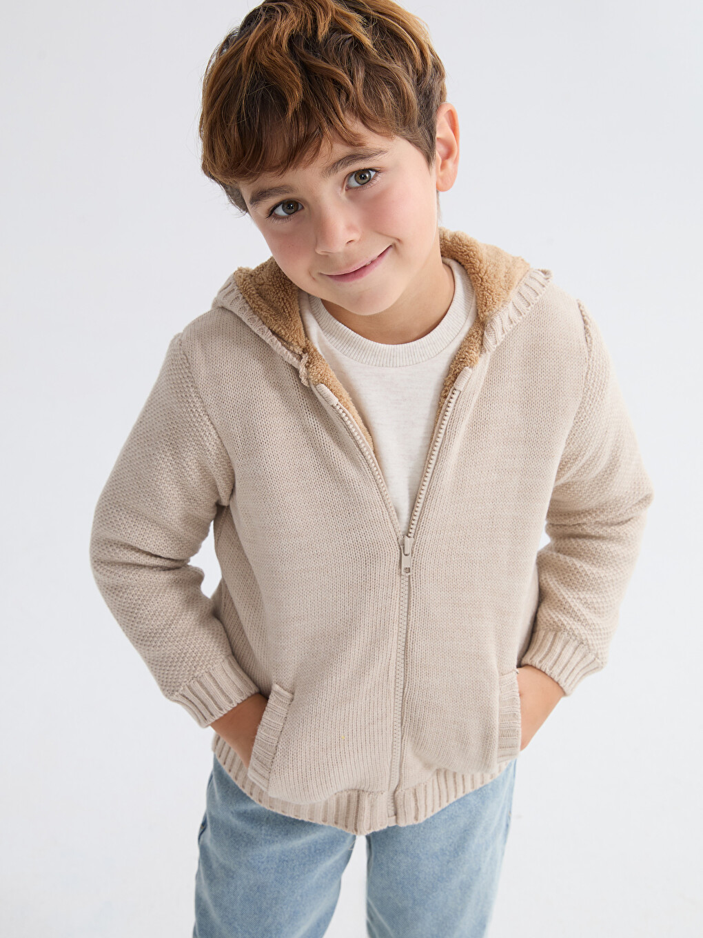 Hooded Baby Boys' Knitwear Cardigan