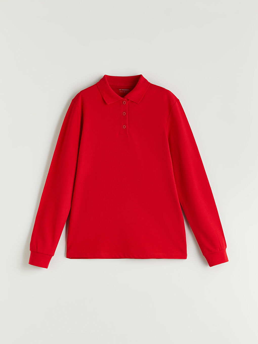 Kırmızı Polo Yaka Uzun Kollu Kız Çocuk Tişört