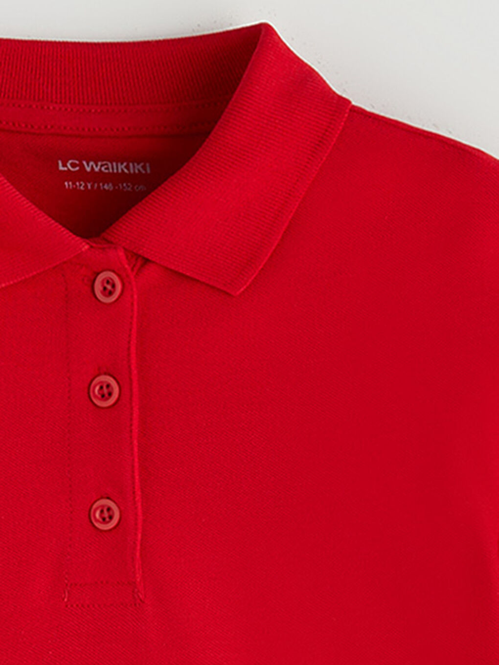 Kırmızı Polo Yaka Uzun Kollu Kız Çocuk Tişört-2