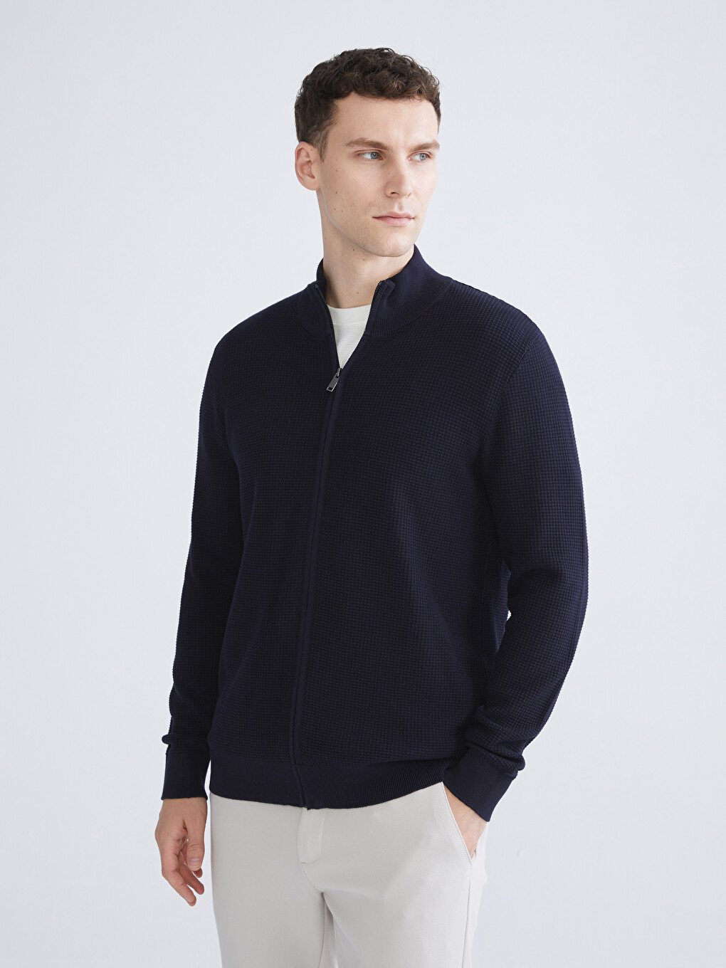 Regular Fit Funnel Neck Men's Knit Cardigan
