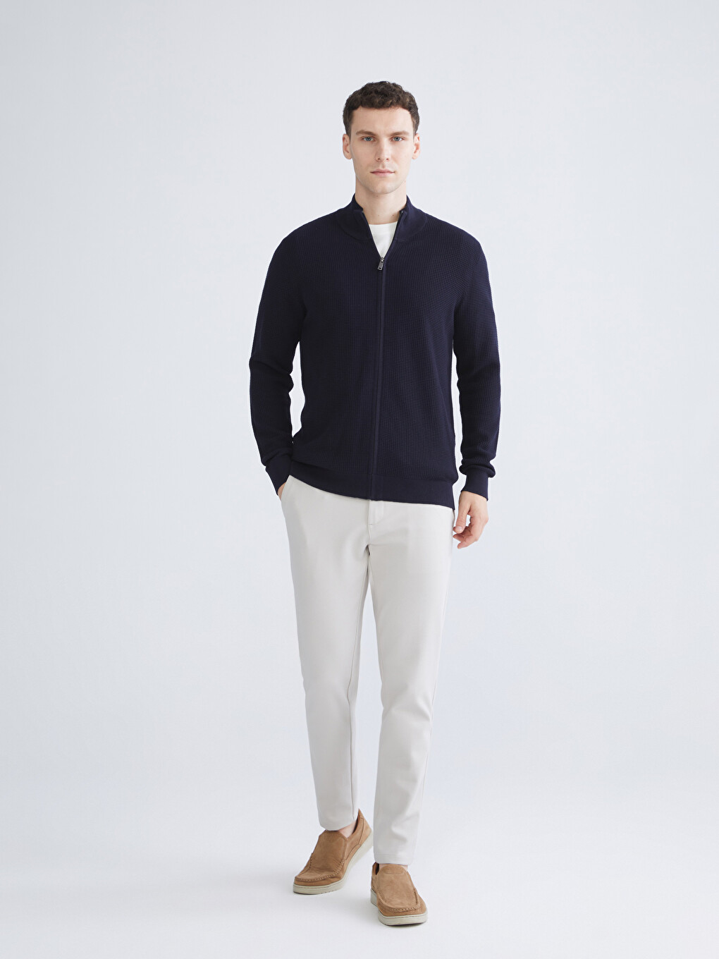 Regular Fit Funnel Neck Men's Knit Cardigan-1