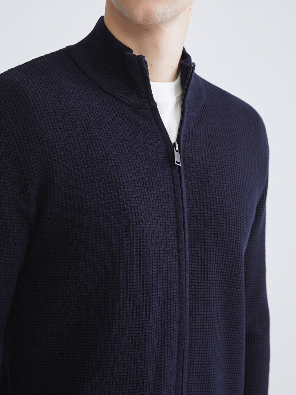 Regular Fit Funnel Neck Men's Knit Cardigan-2