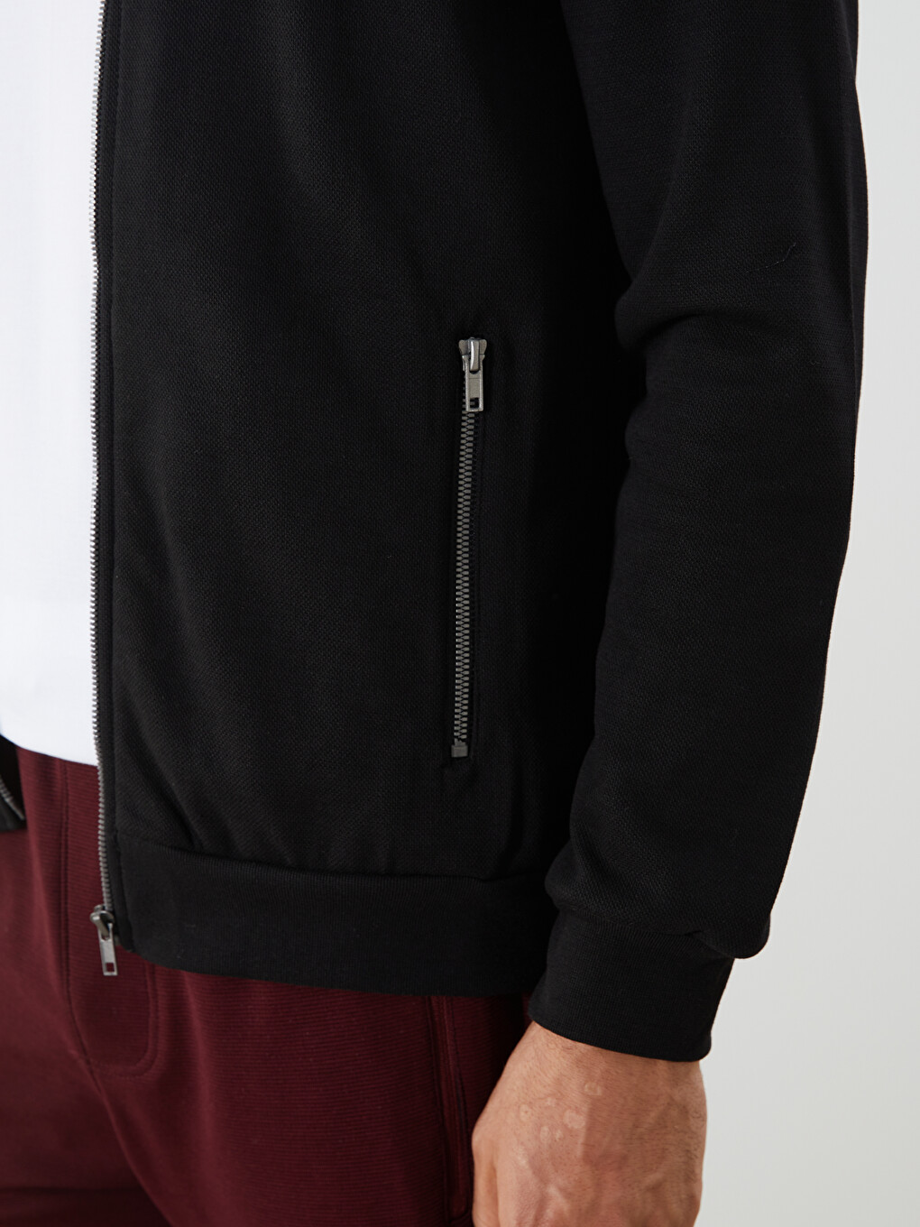 Siyah Dik Yaka Uzun Kollu Erkek Fermuarlı Sweatshirt-5